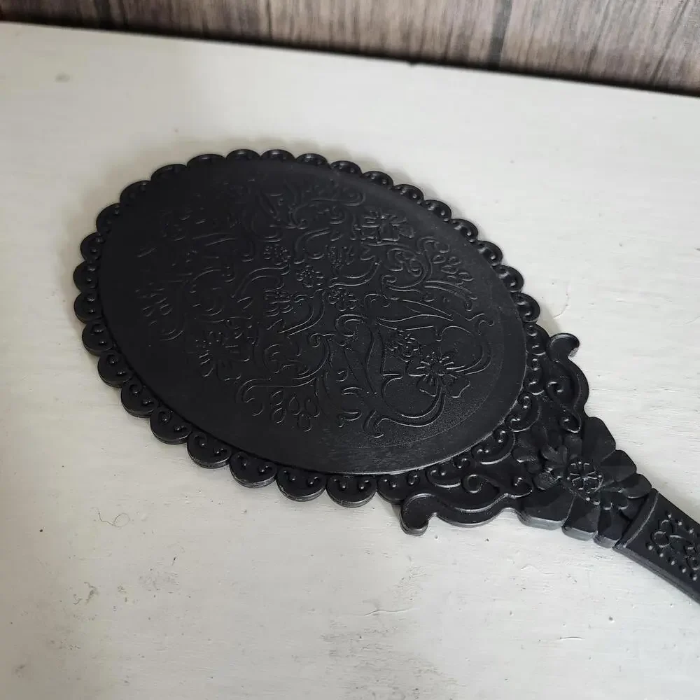 Vintage Style Handheld Mirror Vanity Mirror Plastic Black Ornate Design